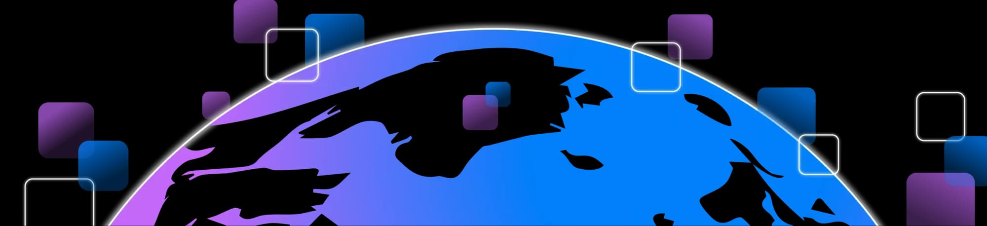 A stylized illustration of the globe with app icons floating around it, representing a global app ecosystem.