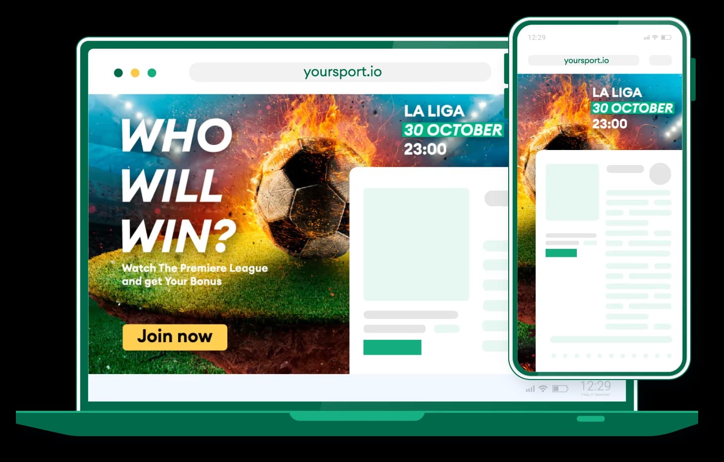 An example of a Popunder Ad on a mobile phone and a laptop screen.
